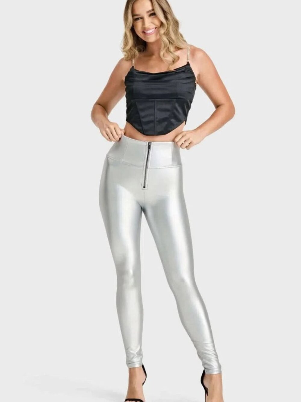 Freddy WR.UP Silver Faux Leather Super High Waisted Shaping Pants Size XL